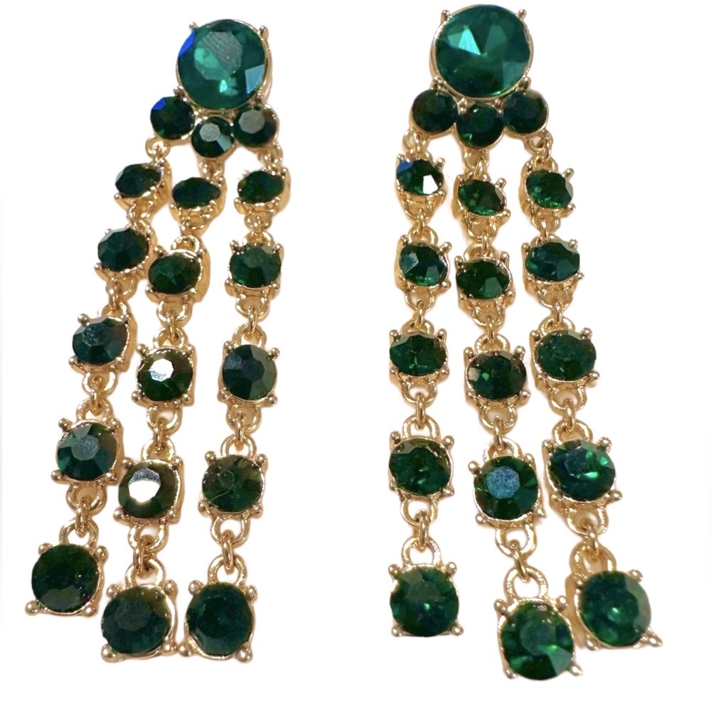 Gold Dangle Earrings Simulated Emeralds